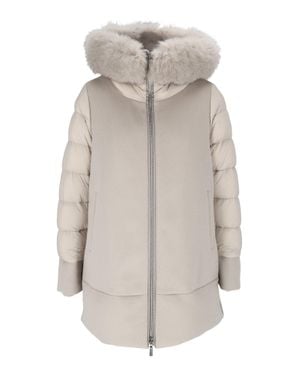 Moorer Fresia-Le Almond Quilted-Sleeve Padded Fur-Trimmed Jacket - Gray