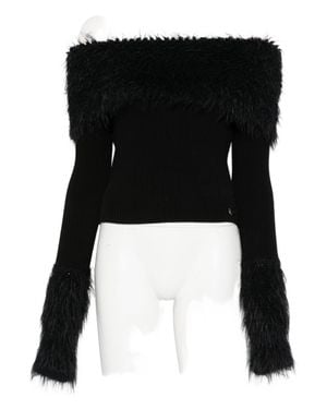Jean Paul Gaultier Off-Shoulder Ribbed Knit Sweater - Black
