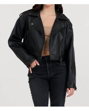 Vintage Havana Leather Moto Jacket - Black