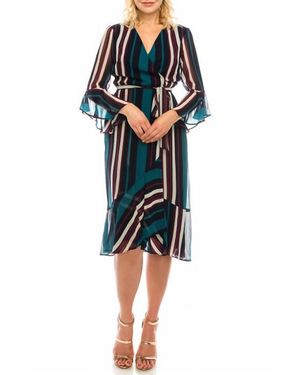Maison Tara Striped Faux Wrap Dress - Multicolor
