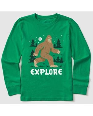 Life Is Good. Kids Bigfoot Explore Long Sleeve Crusher Tee - Green
