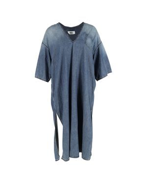 Maison Margiela V-Neck Side Slit Midi Dress - Blue