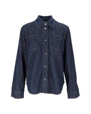7 For All Mankind Halona Utility Structured Collar Cotton Workwear Shirt - Blue