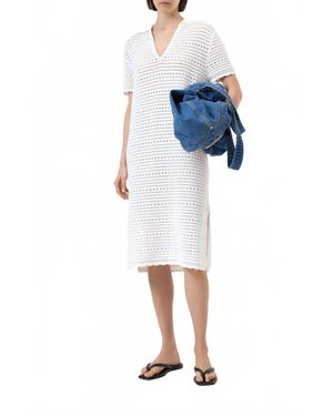 Closed Crochet Knit Midi Dress - Blue