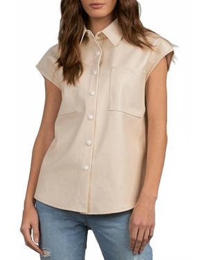 Elan Cap Sleeve Faux Leather Top - Natural