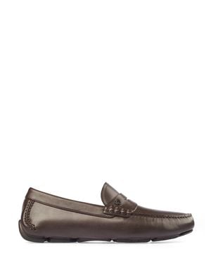 Ferragamo Penny Strap Loafers With Braided Accents And Stitched Detailing - Brown