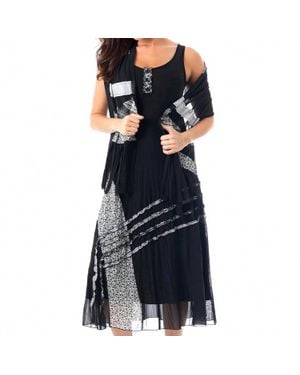 Angel Button Pattern Maxi Dress With Scarf - Blue