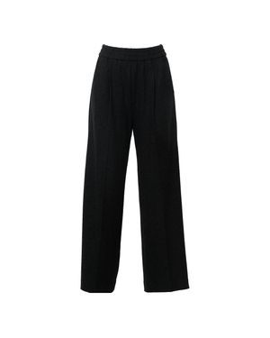Circolo 1901 Wide Leg Wool Jersey Pleated Wide-Leg Pants - Black