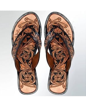 American Darling Genuine Tooled Leather Sandals - Orange