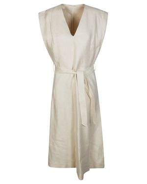 Incotex V-Neck Belted Dress - Natural