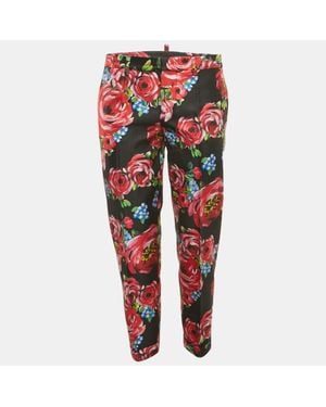 DSquared² Floral Print Silk Gabardine Pants - Red
