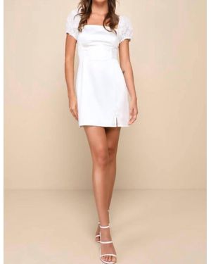 Lulus Precious Enchantment Satin Floral Puff Sleeve Mini Dress - Natural