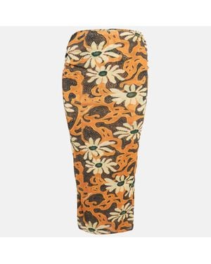 Nanushka Arte Povera Floral Print Mesh Jersey Midi Skirt - Metallic