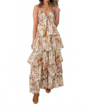 In February Wildflower Tiered Maxi Dress - Brown