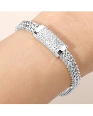 Fashnzfab Cz Pave Bar Accent Textured Mesh Chain Magnetic Bracelet - Natural