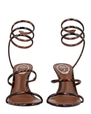 Rene Caovilla Cleo Spiral Ankle Strap Lamb Leather Sandals - Brown