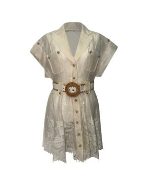 Zimmermann Postcard Belted Broderie Mini Dress - Natural