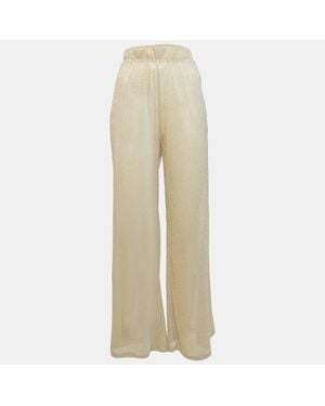 MAJORELLE Metallic Lurex Knit Sheer Wide-Leg Pants - Natural