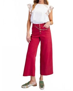 Easel Button-Front High-Rise Twill Pants - Red