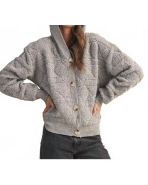 En Merci Fuzzy Knit Hoodie Button Down Cardigan - Gray