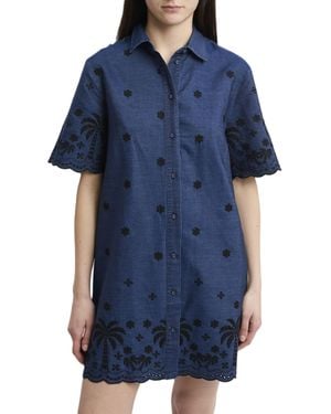 MC2 Saint Barth Short-Sleeved Shirt Dress With Embroidered Floral - Blue