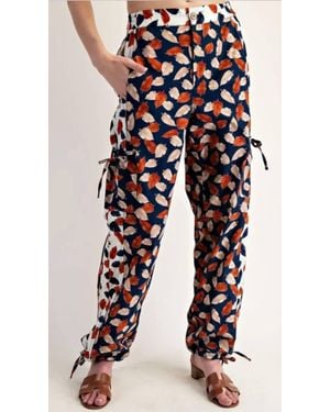 Eesome Foliage Printed Cotton Pants - Blue