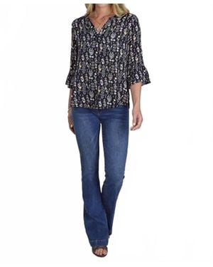 Roper Vintage Floral Bell Sleeve Pullover Shirt - Blue