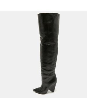 Saint Laurent Size 39 Leather Over The Knee Boots - Black