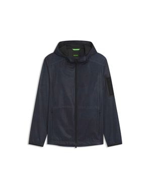 BOSS Hooded Parka Jacket With All-Over Print - Blue
