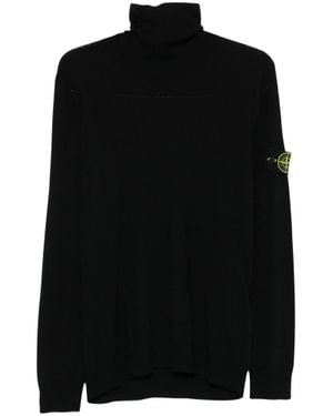 Stone Island T-Neck Patch Logo Turtleneck Sweater - Black