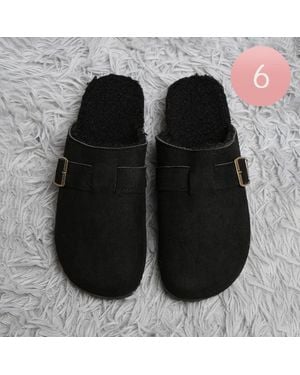 Fashnzfab Solid Faux Fur Suede Buckle Mule Clog Slippers Assorted Size S/M/L - Black