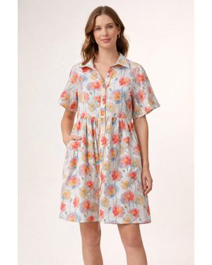 Umgee Floral Button Front Babydoll Dress - Red