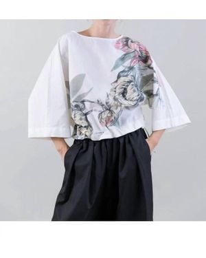Psophia Muted Peony Study Oversized Drawstring Top - Gray