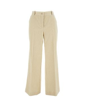 P.A.R.O.S.H. Wide-Leg Corduroy Pants With Vertical Ribbed Texture - Natural