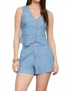 Blu Pepper Coastal Chambray Button Vest Top - Blue