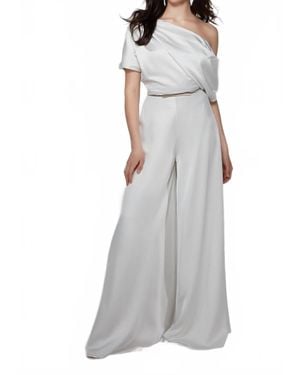 Alyce Paris Asymmetrical Neckline Wide Leg Bridal Jumpsuit - Gray