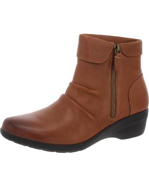 Clarks Rosely Zip Leather Scrunch Ankle Boots - Brown