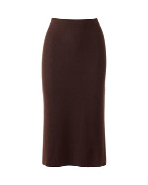 Kinross Cashmere Rib Skirt - Brown