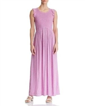Aqua Smocked Polka Dot Sleeveless Maxi Dress - Pink
