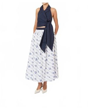Rosie Assoulin Easy Does It Winding Vines Embroidery Skirt - Blue