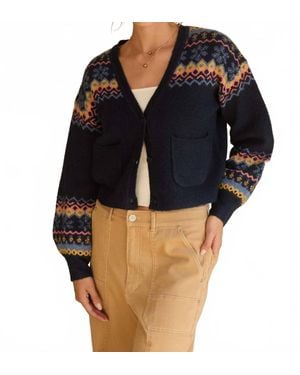 Skies Are Blue Intarsia V Neck Cardigan - Black
