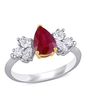 Mimi & Max 1 1/2Ct Tgw Pear Ruby 1/2Ct Tdw Diamond Ring 14K - Red
