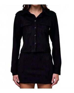 Hidden Jeans Suede Cropped Button Front Shirt - Black