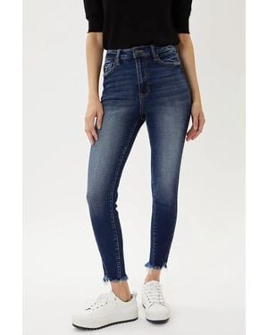 Kancan High Rise Ankle Raw Hem Skinny Jeans - Blue