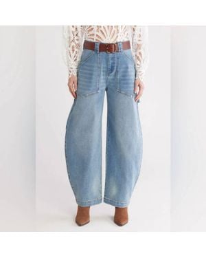 Avec Les Filles High Waisted Barrel Jeans - Blue