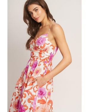 TRUEDAMES Vacay Bloom Woven Midi Dress - Pink