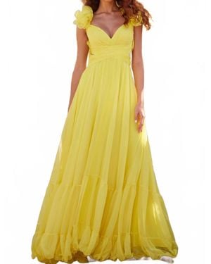 Jovani Pleated Maxi Chiffon Dress - Yellow