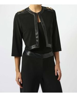 Joseph Ribkoff Silky Knit & Leatherette Cropped Jacket - Black