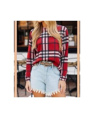 First Love by Lovelyn Plaid Light Knit Sweater - Black