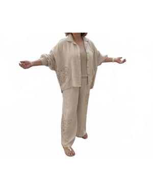 Made In Italy Amore Wide Leg Linen Pants - Natural